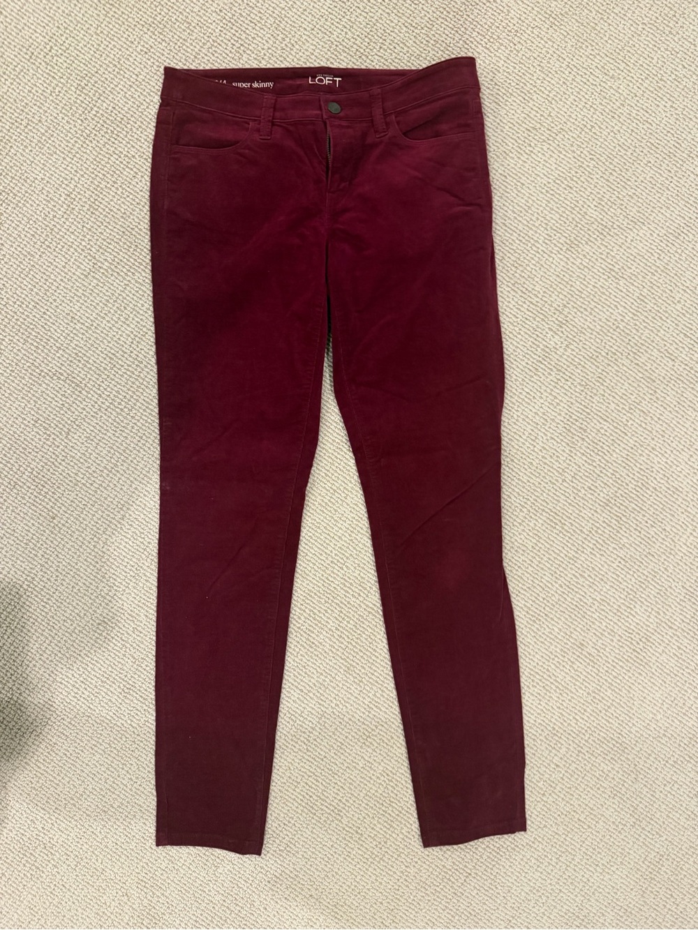 LOFT Super Skinny Corduroy Pants Burgundy Wine Size 27/4